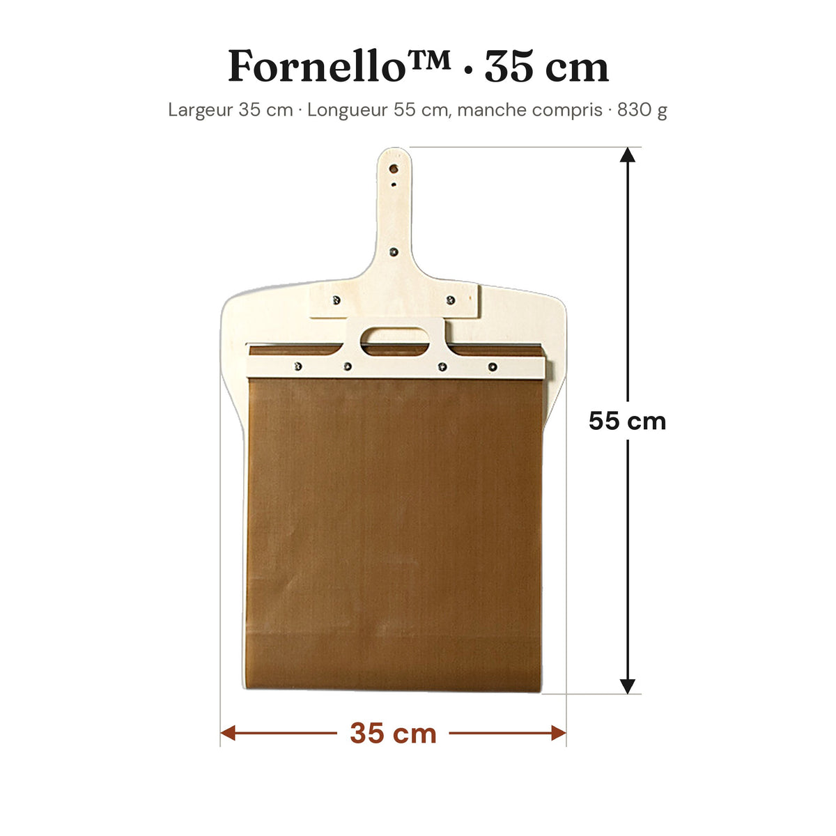 Pelle à pizza coulissante Fornello 35 cm : largeur 35 cm, longueur 55 cm manche compris