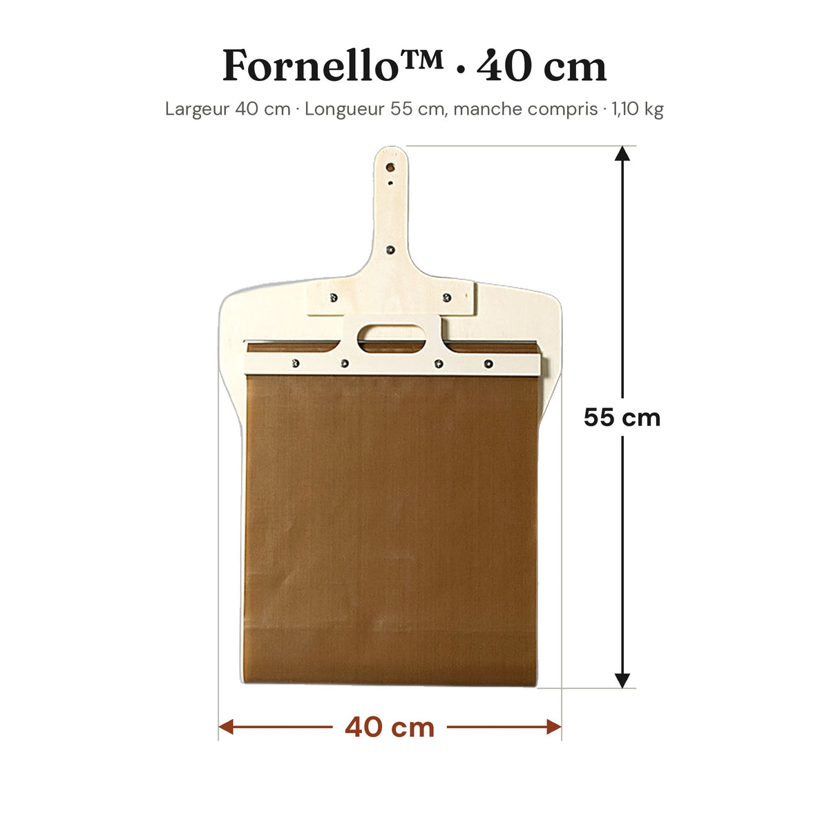 Pelle à pizza coulissante Fornello 40 cm : largeur 40 cm, longueur 55 cm manche compris