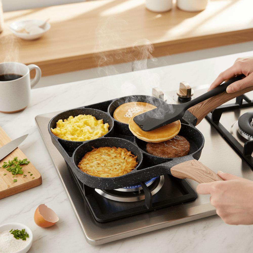 POELE A PANCAKE ANTIADHÉSIVE - 4 COMPARTIMENTS - cuisine inspirante