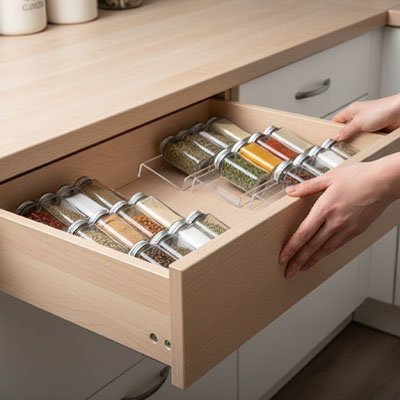 Rangement epices tiroirs | OrganizPro - cuisine inspirante