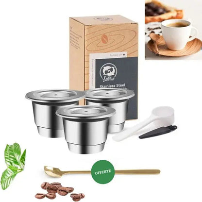 Trois capsules de café réutilisables en inox incluses dans le pack - Cuisine Inspirante