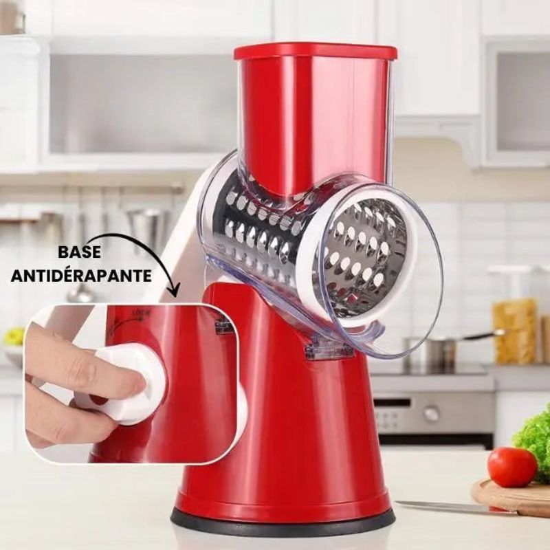 Hachoir manuel multifonction rouge à 3 lames inox, vue principale